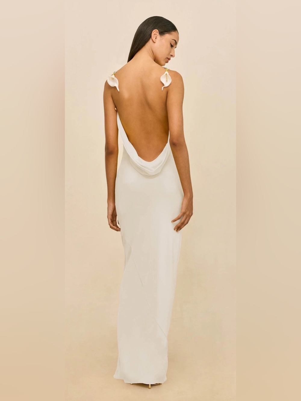 cult gaia White Backless Gown with Floral Shoulder Details